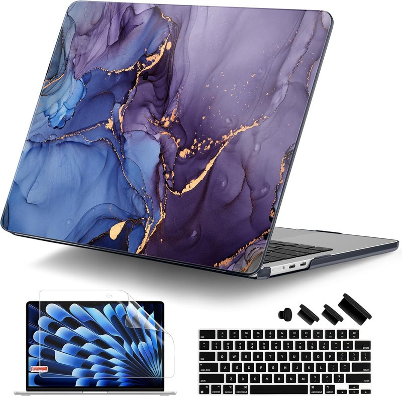 DONGKE for M4 MacBook Air 13.6 Inch Case 2025 2024 2023 2022 Model A3240 A3113 A2681 M3 M2 Chip, Plastic Hard Shell Case Cover with Touch ID for MacBook Air 13 Inch M4 - Abstract Marble - Image 1